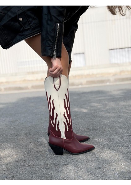 Uldra Kadın Kovboy Çizme Bordo Mat Deri modelleri