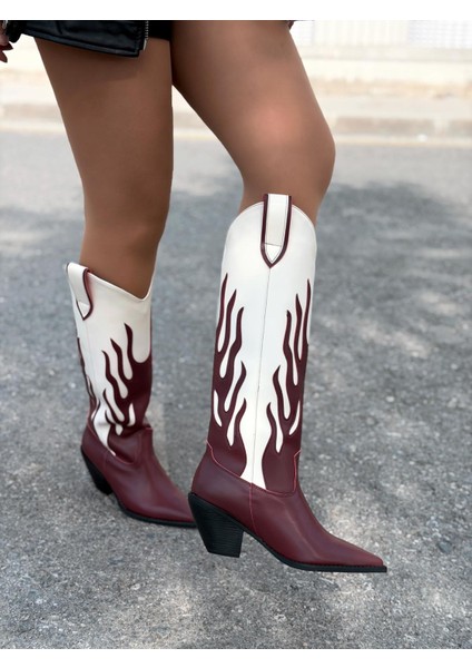 Uldra Kadın Kovboy Çizme Bordo Mat Deri fırsatları