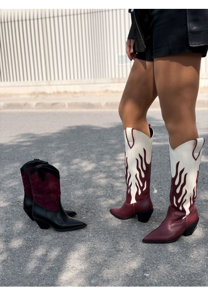 Uldra Kadın Kovboy Çizme Bordo Mat Deri indirimleri