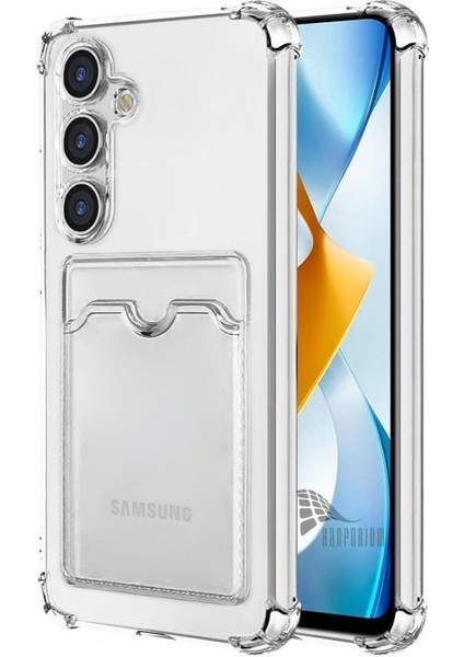Samsung Galaxy S25 Fe Uyumlu Kartlıklı Kılıf Darbe Emici Köşe Korumalı Cüzdanlı Esnek Silikon Kapak - Şeffaf