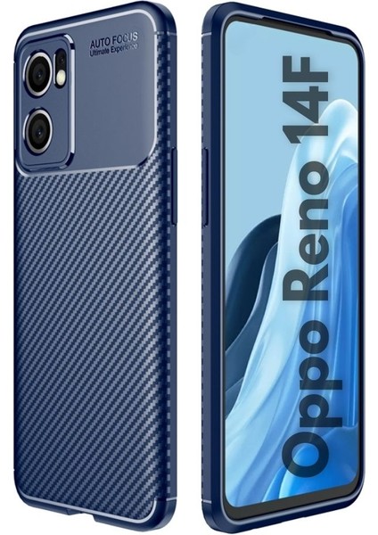 Oppo Reno 14 Uyumlu Silikon Kılıf Karbon Desenli Darbe Emici Autofocus Tam Koruma Kapak - Lacivert