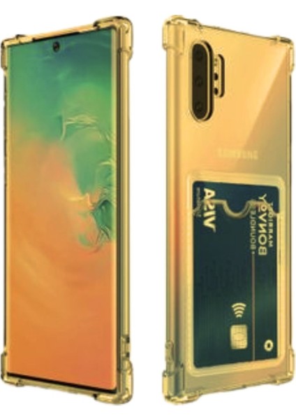 Samsung Galaxy Note 10 Plus Uyumlu Kartlıklı Kılıf Darbe Emici Köşe Korumalı Cüzdanlı Esnek Silikon Kapak - Füme
