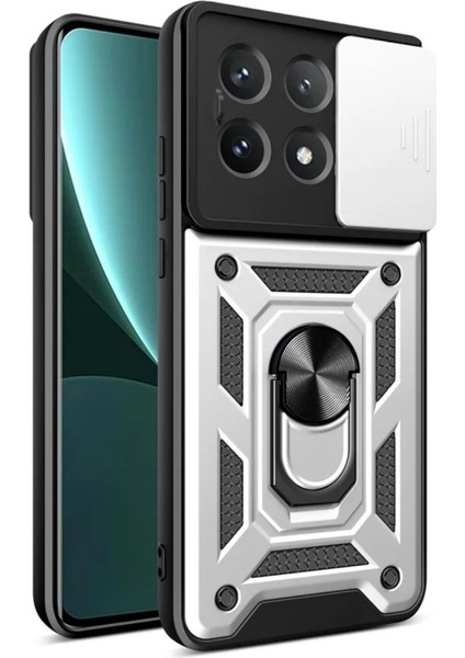 Poco X6 Pro Uyumlu Tank Kılıf Yüzüklü Standlı Extra Darbe Koruma Zırhlı Outdoor Kapak - Gri