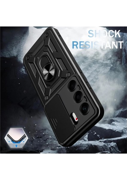 Tecno Camon 40 4g Uyumlu Tank Kılıf Yüzüklü Standlı Extra Darbe Koruma Zırhlı Outdoor Kapak - Siyah fiyatları