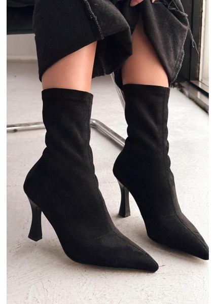 Jedaws Süet Ince Topuklu Çorap Bot Siyah modelleri