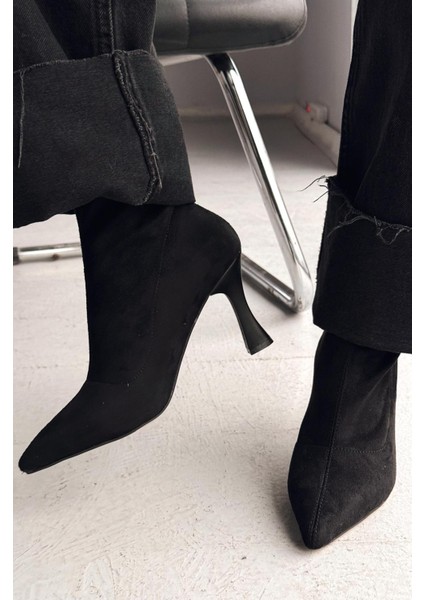 Jedaws Süet Ince Topuklu Çorap Bot Siyah fırsatları