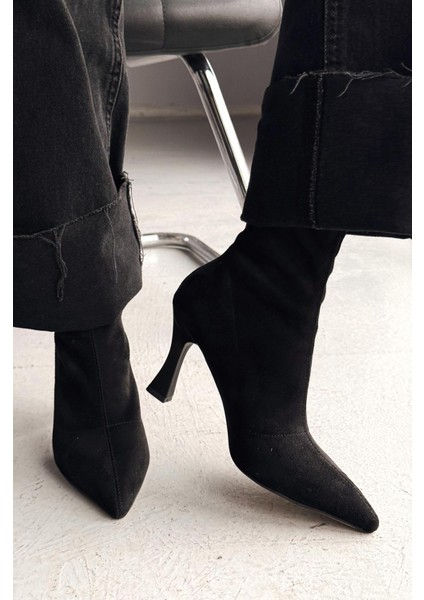 Jedaws Süet Ince Topuklu Çorap Bot Siyah indirimleri