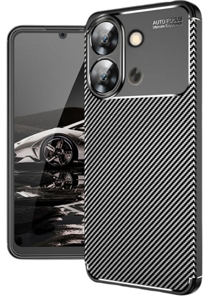 Redmi 15C Uyumlu Silikon Kılıf Karbon Desenli Darbe Emici Autofocus Tam Koruma Kapak - Siyah