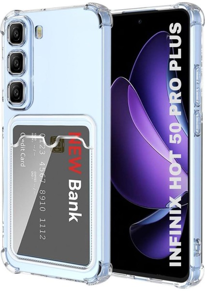 Infinix Hot 50 Pro Plus Uyumlu Kartlıklı Kılıf Darbe Emici Köşe Korumalı Cüzdanlı Esnek Silikon Kapak - Şeffaf