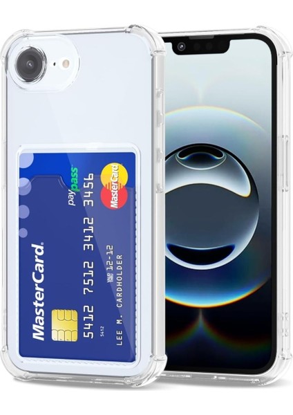Apple iPhone 16E Uyumlu Kartlıklı Kılıf Darbe Emici Köşe Korumalı Cüzdanlı Esnek Silikon Kapak - Şeffaf