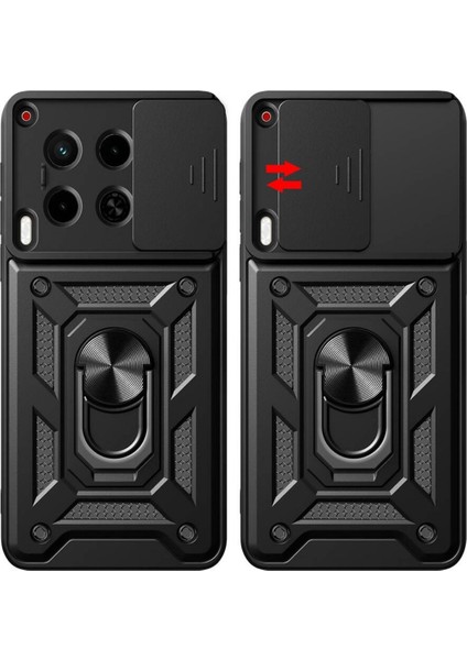 Tecno Camon 30 Cl6 Uyumlu Tank Kılıf Yüzüklü Standlı Extra Darbe Koruma Zırhlı Outdoor Kapak - Lacivert fiyatları