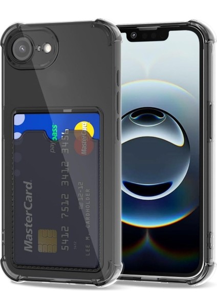 Apple iPhone 16E Uyumlu Kartlıklı Kılıf Darbe Emici Köşe Korumalı Cüzdanlı Esnek Silikon Kapak - Füme