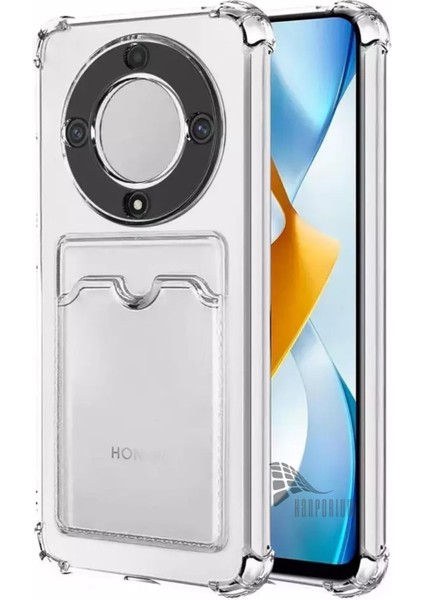 Honor Magic 6 Lite Uyumlu Kartlıklı Kılıf Darbe Emici Köşe Korumalı Cüzdanlı Esnek Silikon Kapak - Şeffaf