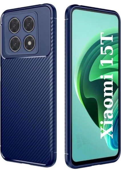 Xiaomi 15T Uyumlu Silikon Kılıf Karbon Desenli Darbe Emici Autofocus Tam Koruma Kapak - Lacivert