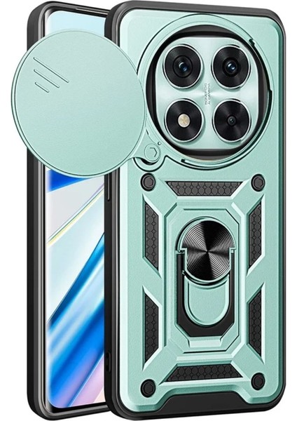 Poco X7 Uyumlu Tank Kılıf Yüzüklü Standlı Extra Darbe Koruma Zırhlı Outdoor Kapak - Yeşil