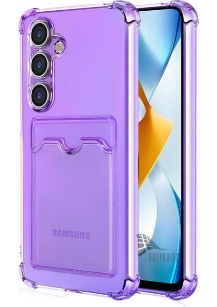 Samsung Galaxy S25 Fe Uyumlu Kartlıklı Kılıf Darbe Emici Köşe Korumalı Cüzdanlı Esnek Silikon Kapak - Lila