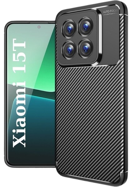 Xiaomi 15T Uyumlu Silikon Kılıf Karbon Desenli Darbe Emici Autofocus Tam Koruma Kapak - Siyah