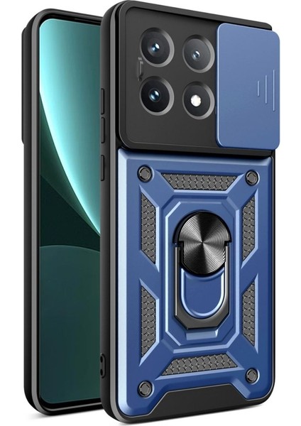 Poco X6 Pro Uyumlu Tank Kılıf Yüzüklü Standlı Extra Darbe Koruma Zırhlı Outdoor Kapak - Lacivert