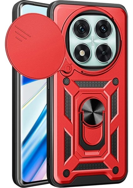 Poco X7 Uyumlu Tank Kılıf Yüzüklü Standlı Extra Darbe Koruma Zırhlı Outdoor Kapak - Kırmızı