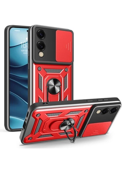 Samsung Galaxy S25 Edge Uyumlu Tank Kılıf Yüzüklü Standlı Extra Darbe Koruma Zırhlı Outdoor Kapak - Yeşil