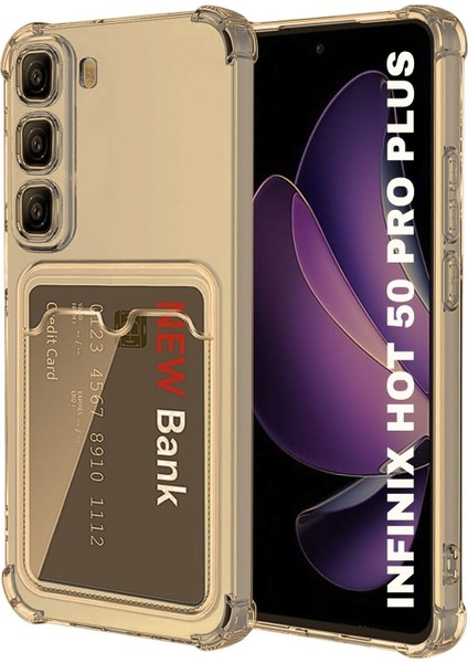 Infinix Hot 50 Pro Plus Uyumlu Kartlıklı Kılıf Darbe Emici Köşe Korumalı Cüzdanlı Esnek Silikon Kapak - Füme