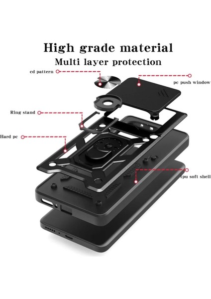 Redmi Note 14 4g Uyumlu Tank Kılıf Yüzüklü Standlı Extra Darbe Koruma Zırhlı Outdoor Kapak - Kırmızı indirimleri