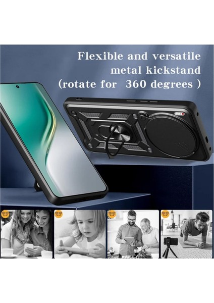 Tecno Camon 40 Premier 5g Uyumlu Tank Kılıf Yüzüklü Standlı Extra Darbe Koruma Zırhlı Outdoor Kapak - Siyah fırsatları