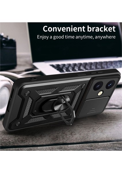 Vivo Y27 Uyumlu Tank Kılıf Yüzüklü Standlı Extra Darbe Koruma Zırhlı Outdoor Kapak - Lacivert modelleri