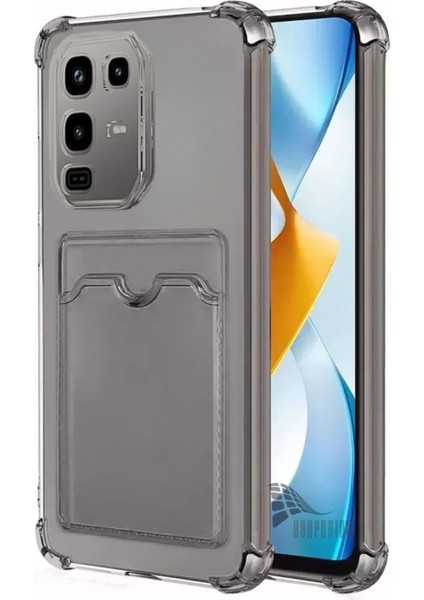 Infinix Note 50 Pro Uyumlu Kartlıklı Kılıf Darbe Emici Köşe Korumalı Cüzdanlı Esnek Silikon Kapak - Füme