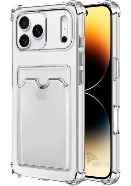Apple iPhone 17 Pro Uyumlu Kartlıklı Kılıf Darbe Emici Köşe Korumalı Cüzdanlı Esnek Silikon Kapak - Şeffaf