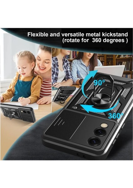 Samsung Galaxy S25 Edge Uyumlu Tank Kılıf Yüzüklü Standlı Extra Darbe Koruma Zırhlı Outdoor Kapak - Siyah fiyatları