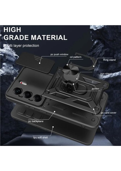 Tecno Camon 40 4g Uyumlu Tank Kılıf Yüzüklü Standlı Extra Darbe Koruma Zırhlı Outdoor Kapak - Lacivert indirimleri