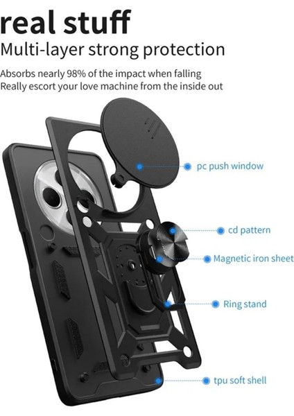 Redmi 14C Uyumlu Tank Kılıf Yüzüklü Standlı Extra Darbe Koruma Zırhlı Outdoor Kapak - Gri indirimleri