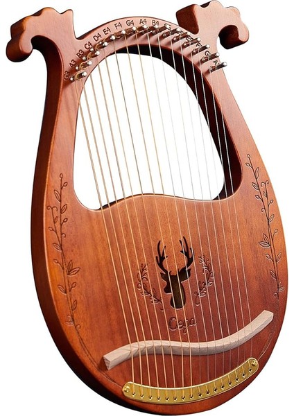 C Tuşu 16-String Ahşap Lir Arp Rezonans Kutusu Akort Anahtarı ile Yaylı Enstrüman 3 Adet Seçtikleri Sticker Ekstra Dizeler Seti