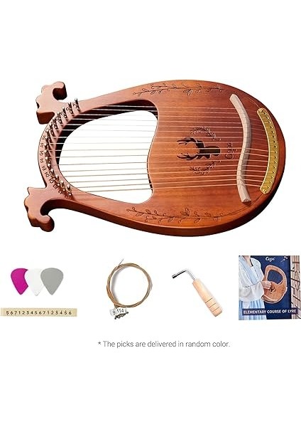 C Tuşu 16-String Ahşap Lir Arp Rezonans Kutusu Akort Anahtarı ile Yaylı Enstrüman 3 Adet Seçtikleri Sticker Ekstra Dizeler Seti modelleri