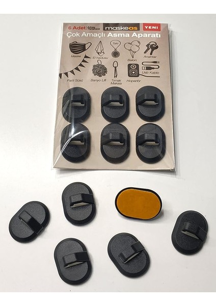 6 Adet Çok Amaçlı Asma Aparatı (Siyah)