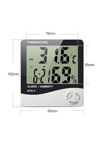 Hans Creatıon Ds Enterprise | (Htc-1) Oda Termometresi, Nem Kuluçka Ölçer ve Doğru Sıcaklık Göstergeli Duvara Montaj LED Dijital Alarm Saat Monitörü Iç Mekan/dış Mekan (Htc-1) / (004) fiyatları