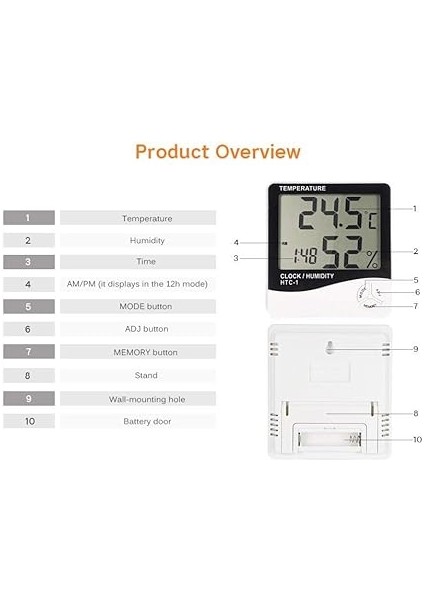 Hans Creatıon Ds Enterprise | (Htc-1) Oda Termometresi, Nem Kuluçka Ölçer ve Doğru Sıcaklık Göstergeli Duvara Montaj LED Dijital Alarm Saat Monitörü Iç Mekan/dış Mekan (Htc-1) / (004) fırsatları