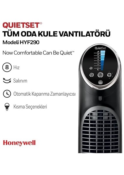 Quietset Tower HYF290, 8 Hız Ayarı, 80 Derece Salınım, Zamanlayıcı Fonksiyonu, Uzaktan Kumanda, Kısma Seçenekleri fiyatları