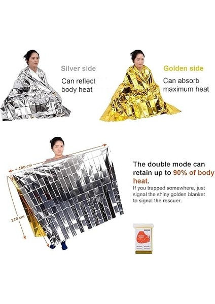 Acil Durum Battaniyesi, Folyo Battaniye Isı Sağkalım Yansıtıcı Termal Battaniye, Hayatta Kalma Battaniyeleri Gümüş, Kamp, Yürüyüş, Açık Hava, Deprem, Ilk Yardım, 130 x 210 cm Gold fiyatları