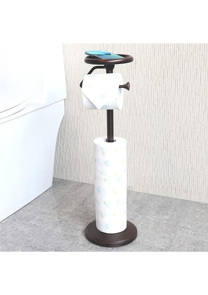 Tuvalet Kağıdı Tutucu, Bağımsız Ayaklı Raflı, Banyo Rulo Tutucu, Rulo Tutucu, Bronz Orb, Şık ve Dayanıklı, Banyo Için Ideal Organizasyon Aksesuarı