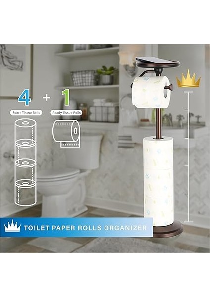Tuvalet Kağıdı Tutucu, Bağımsız Ayaklı Raflı, Banyo Rulo Tutucu, Rulo Tutucu, Bronz Orb, Şık ve Dayanıklı, Banyo Için Ideal Organizasyon Aksesuarı modelleri