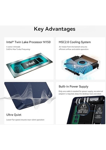 EQ14 Mini Pc, Intel Twin Lake N150 (4c/4t, 3.6ghz'e Kadar), 16GB Ddr4 Ram 500GB Ssd, EQ14 Mini Bilgisayar Desteği 4K Çift HDMI Ekran, Wifi6, Bt5.2, Çift Lan, Nas, Düşük Güç fiyatları