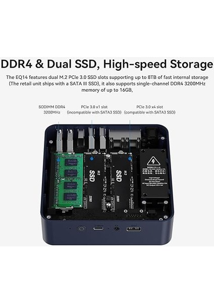 EQ14 Mini Pc, Intel Twin Lake N150 (4c/4t, 3.6ghz'e Kadar), 16GB Ddr4 Ram 500GB Ssd, EQ14 Mini Bilgisayar Desteği 4K Çift HDMI Ekran, Wifi6, Bt5.2, Çift Lan, Nas, Düşük Güç indirimleri