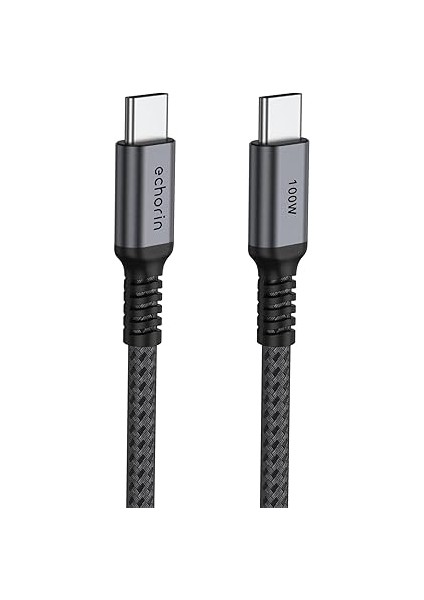 Şarj ve Veri Aktarım Kablosu 20V5A, Type C'den Type C'ye, 100W, Çift Kat Örgülü (Gri, 2 Metre)
