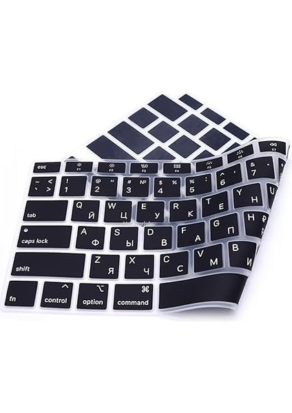 Rusça Klavye Koruyucu Macbook Air M1 13 Inç 2020 (Touchıd'li Air) A2337 A2179 Us Enter ile Uyumlu Siyah indirimleri