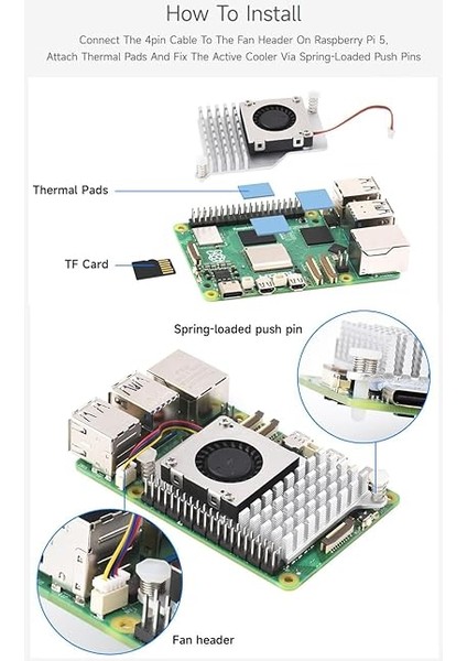 Raspberry Pi 5 Için Aktif Soğutucu (B), Aktif Soğutma Fanı, Alüminyum Soğutucu, Termal Pedli indirimleri