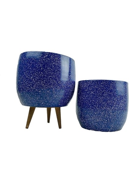 Tasarımı Ev Dekorasyon Aksesuar Lacivert Granit Toprak Saksı Saksılık Salon Çiçeklik Ikili Set Ayaksız - 3 Ayaklı- 19 cm