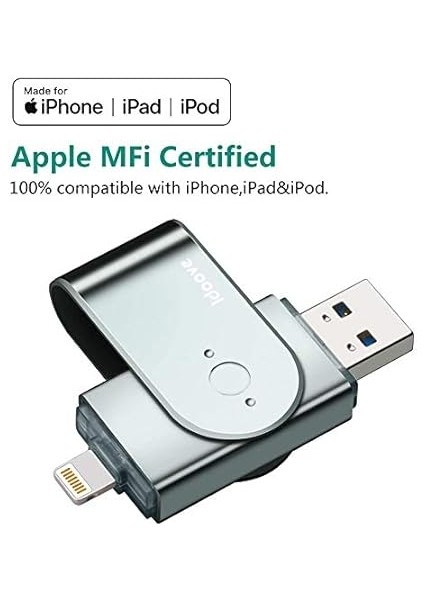 iPhone ve iPad Için USB Flash Sürücü Fotoğraf Çubuğu Bellek Çubuğu — USB 3.0 — Ios Pc Mac ve Windows Pc Için Harici Depolama Adaptörü Genişletme (128G, Gri) fiyatları
