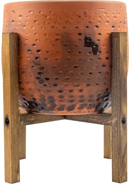 Tasarımı Ev Dekorasyon Aksesuar Siyah Nokta Desenli Toprak Saksı Saksılık Salon Çiçeklik 4 Ayaklı - 19 cm